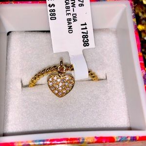 10K YELLOW GOLD ROUND DIAMOND HEART DANGLE STACKABLE BAND RING Free Appraisal